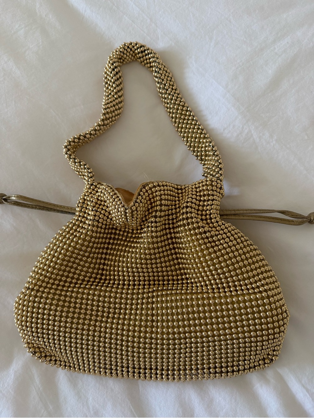 Gold Beaded Drawstring Evening Bag